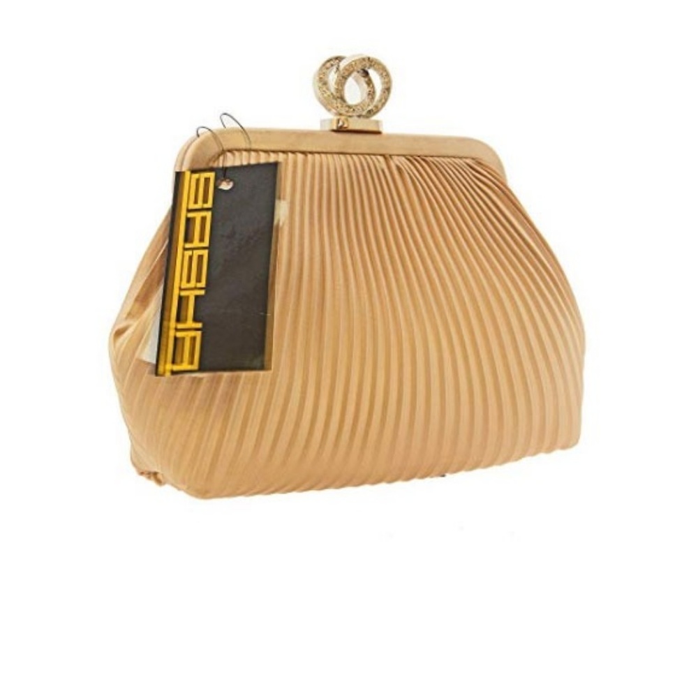 Sasha Champagne Satin Pleated Evening Bag Purse